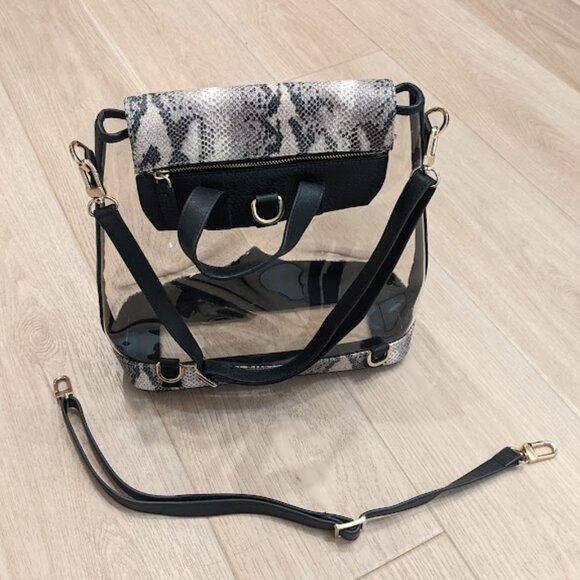 Kelly Wynne Clear BYO Backpack Snakeskin Leather Transparent Clear Stadium Bag - Picture 5 of 11